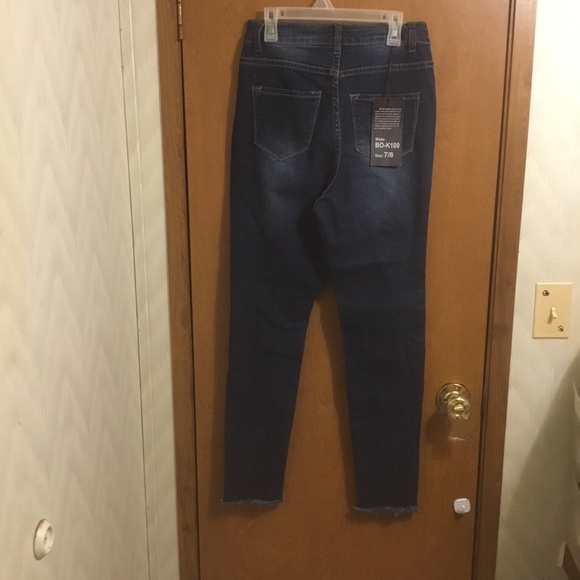Bob jeans High Waisted Dark Wash Destroyed Distressed Skinny Jeans 7/8 - Picture 2 of 5